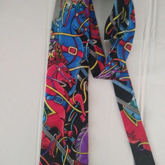 ❤️2 PC RUSH LIMBAUGH HORSE THEME TIE AND SCARF Gold Chain Tie - Picture 4 of 8